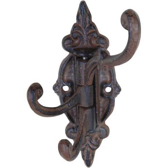 Cast Iron Vintage Antique Victorian Swing Arm Swivel Wall Hook Hall Tree 3 Hooks - Picture 1 of 2